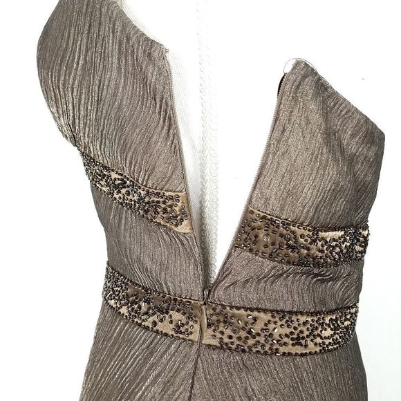 Cache Dresses Cache Bronze Halter Neck Silk Blend Beaded Crinkle